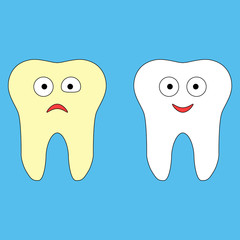 Great concept of yellow and white teeth on a blue background