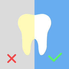 Great concept of yellow and white teeth on a blue background