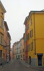 the narrow street in italian city Parma