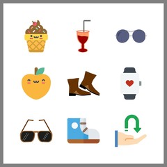9 lifestyle icon. Vector illustration lifestyle set. boots and ice cream icons for lifestyle works