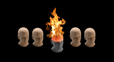 burnout and depression the folk disease. mental disease,  symbol, symbolized with a burning head....