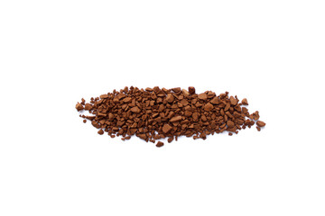 Isolated instant coffee granules on white background