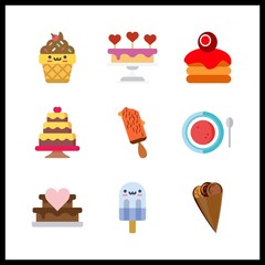 9 cream icon. Vector illustration cream set. soup and wedding cake icons for cream works