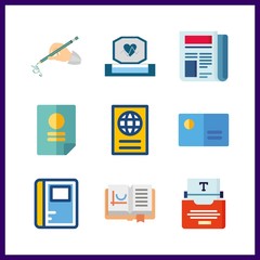 9 document icon. Vector illustration document set. business card and notebook icons for document works
