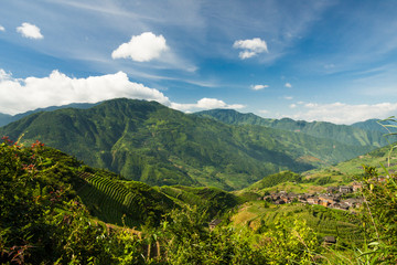 Landscape photo of rice terraces and ping'an village in longsheng southern china