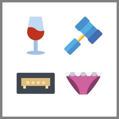 4 closeup icon. Vector illustration closeup set. hammer and wine glass icons for closeup works