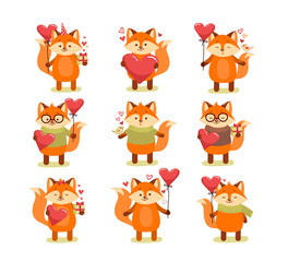 vector collection of cute cartoon lovely red fox