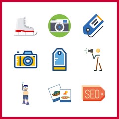 9 hobby icon. Vector illustration hobby set. tags and photograph icons for hobby works