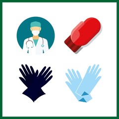 4 glove icon. Vector illustration glove set. surgeon and gloves icons for glove works