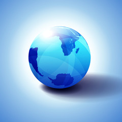 World Background South Pole and South Africa, Antarctica, Global World, Globe Icon 3D illustration, Glossy, Shiny Sphere with Global Map in Subtle Blues giving a transparent feel