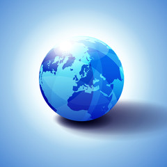 North Pole, Europe Top of the World Global World, Globe Icon 3D illustration, Glossy, Shiny Sphere with Global Map in Subtle Blues giving a transparent feel