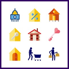 9 estate icon. Vector illustration estate set. house and buyer icons for estate works