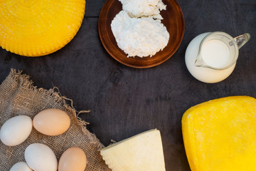 Natural farm products. Top view. Copy space.