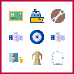 9 industrial icon. Vector illustration industrial set. ship and wiring icons for industrial works