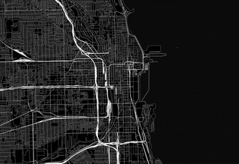 Naklejka premium Czarna mapa centrum Chicago, USA