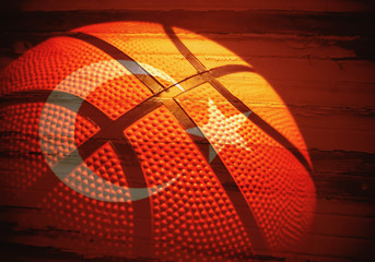 Turkish flag and basketball ball.