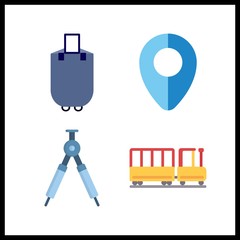 4 voyage icon. Vector illustration voyage set. compass and suitcase icons for voyage works