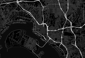 Black map of downtown San Diego, U.S.A