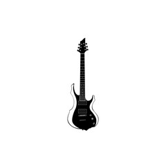 Naklejka premium Black electric guitar with white lining, flat icon on a white background