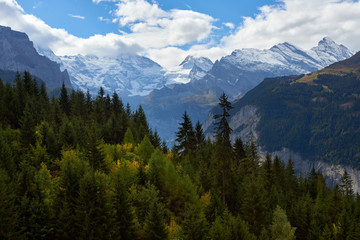 Mountain scenery in Lauterbrunnen valley Switzerland.