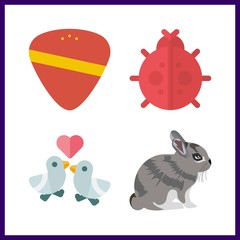 4 small icon. Vector illustration small set. guitar pick and love birds icons for small works