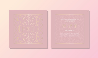 Elegant light Pink Background. Gold Foil Elements. Romantic Invitation Сard, Flyer. Template. Vector.