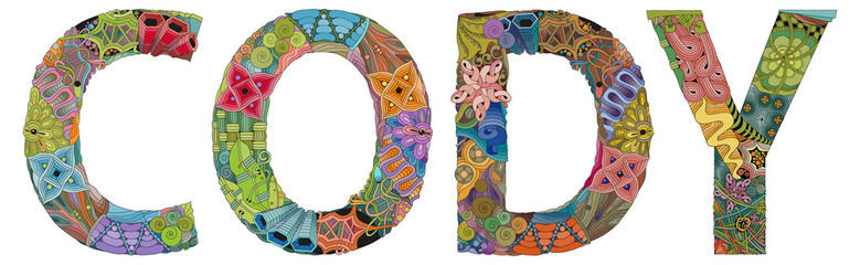 Male name Cody. Vector decorative zentangle object