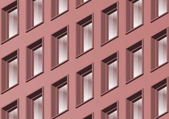 The wall of a modern office building with many windows. Vector illustration.