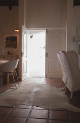 Entrance door opened in living room at home