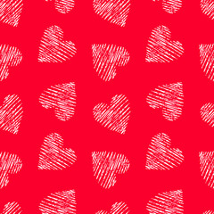 Hand drawn seamless red heart pattern. Valentines day vector background.