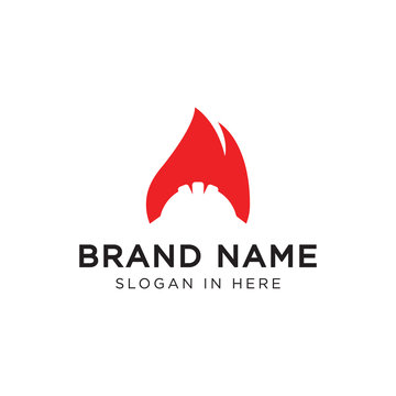 hard hat overlapping flame logo template