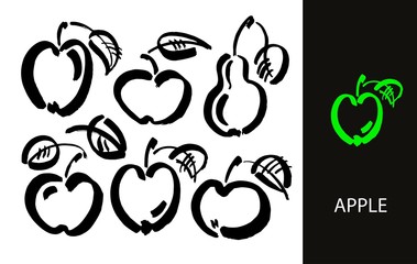 Apple vector sketch icon isolated on background. Hand drawn ink brush illustration. Icon for infographic, website or app