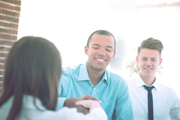 group of colleagues on background modern office