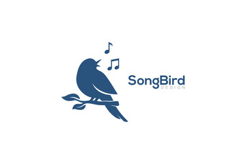 Bird Singing On The Tree Beautiful Melody with Music Notes Concept Logo Design Vector