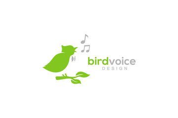 Singing Bird And Beautiful Melody Creative Concept Logo Design Vector