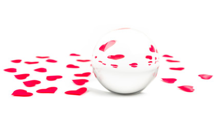 Corazones rojos y bola de cristal