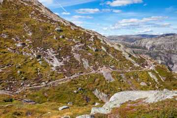 Kjeragbolten trail at Kjerag mountain Forsand Rogaland  Norway Scandinavia