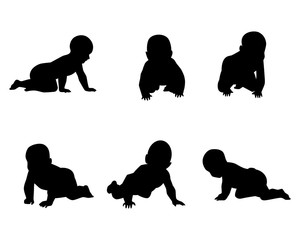 Set of silhouettes of babies