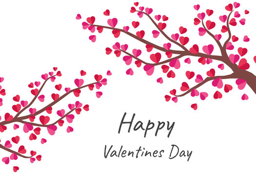 Happy Valentine's Day greeting card with tree of love  - Vector illustration