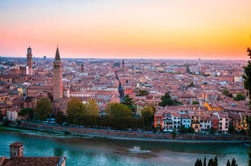 Fototapeta premium Beautiful sunset aerial view of Verona, Veneto region, Italy.