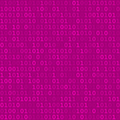 Abstract seamless pattern of small digits one and zero in purple colors