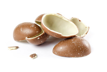 Chocolate egg. Close up. Isolated on white background