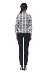 Fototapeta premium young caucasian business woman executive posing in polka dot trench coat