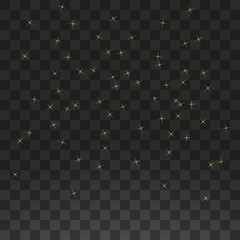 The dust is yellow. yellow sparks and golden stars shine with special light. Vector sparkles on a transparent background. Christmas light effect. Sparkling magical dust particles