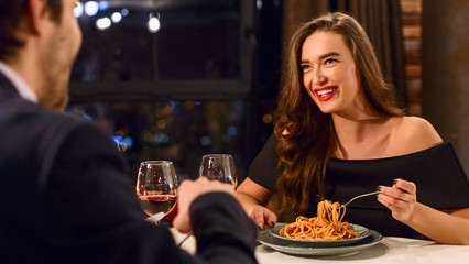 Romantic dinner in italian restaurant concept