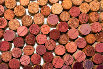 Colorful wine corks bunched together