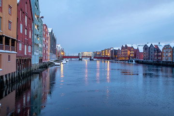 Fototapeta premium Street walking on a winter day in Trondheim - Norway