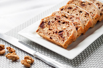 Banana cake with walnuts and dark chocolate
