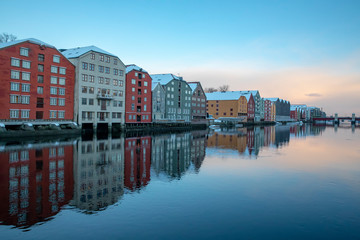 Fototapeta na wymiar Street walking on a winter day in Trondheim - Norway