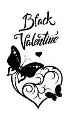 Black Valentine card with lettering